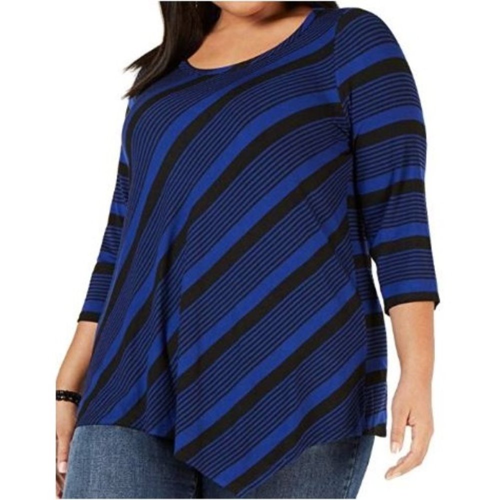 NY Collection 1X Cobalt Striped Top AK86